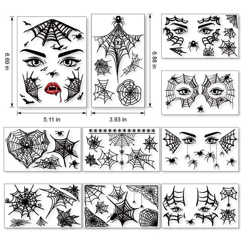 Konsait 65PCS Halloween Spider Face Tattoos Spider Web Spider Net Temporary Tattoos - Face Shoulder Arm Back Tattoos Stickers-Halloween Costume Apparel Cosplay Accessories Party Favor Supplies - Image 2